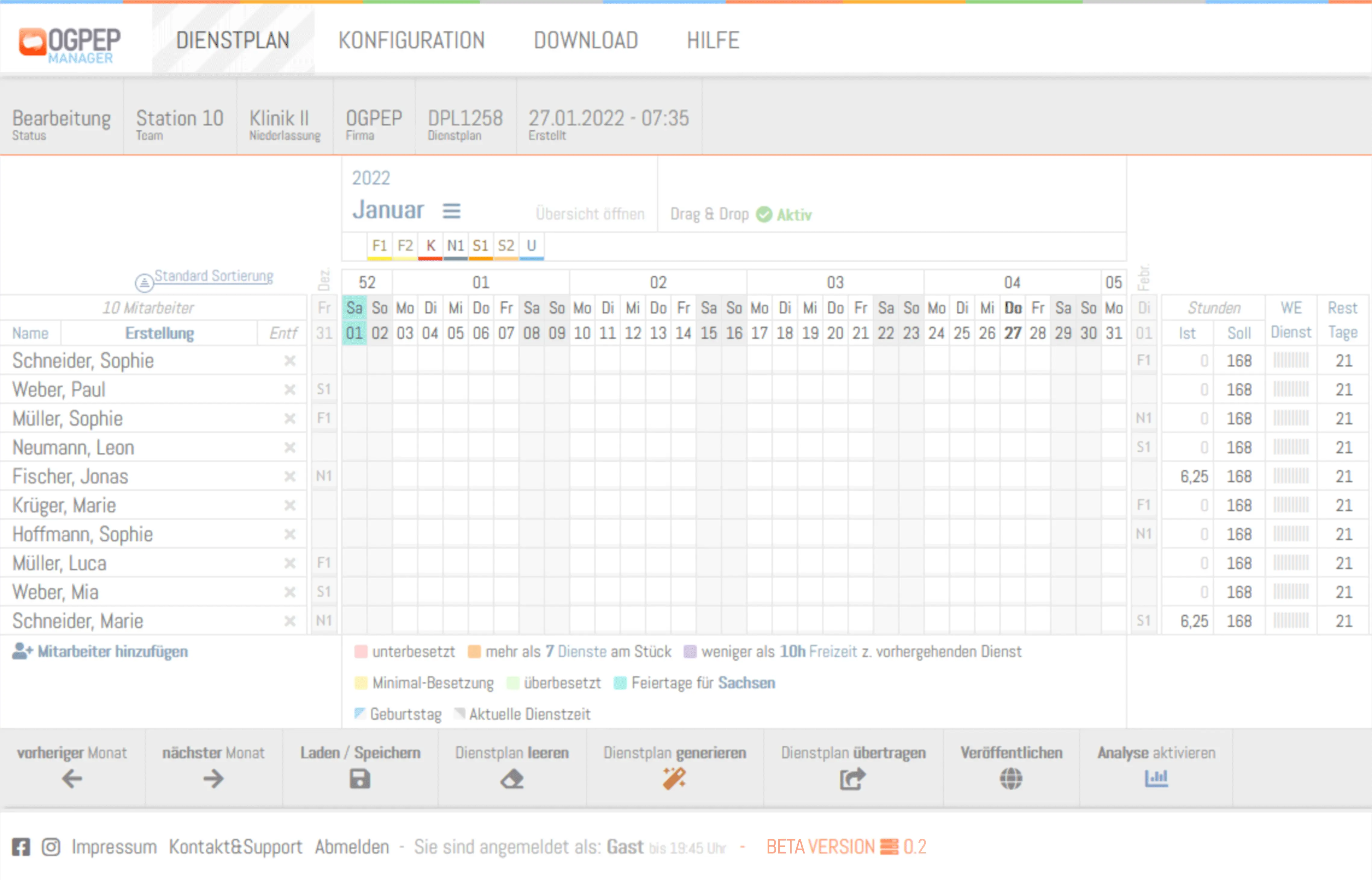 Dienstplan generieren