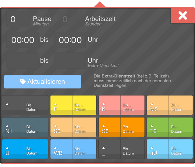 Schichten eintragen
